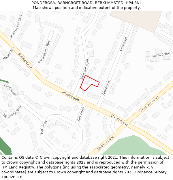 PONDEROSA, BARNCROFT ROAD, BERKHAMSTED, HP4 3NL: Location map and indicative extent of plot