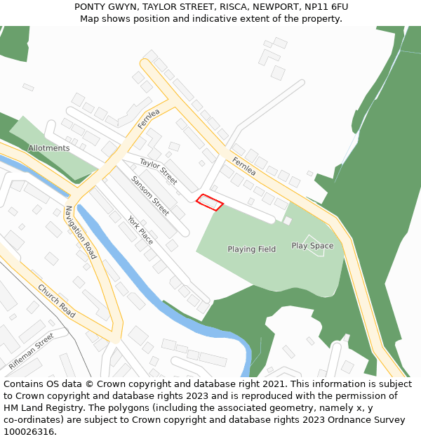 PONTY GWYN, TAYLOR STREET, RISCA, NEWPORT, NP11 6FU: Location map and indicative extent of plot
