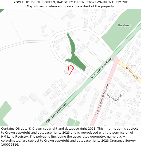 POOLE HOUSE, THE GREEN, BADDELEY GREEN, STOKE-ON-TRENT, ST2 7HF: Location map and indicative extent of plot
