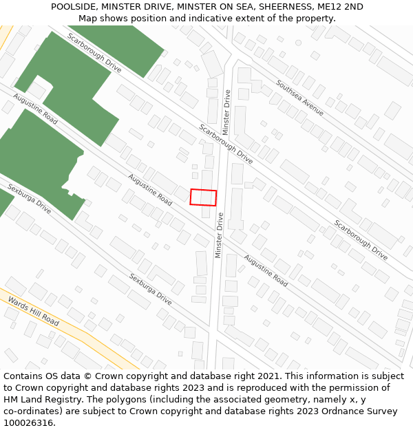 POOLSIDE, MINSTER DRIVE, MINSTER ON SEA, SHEERNESS, ME12 2ND: Location map and indicative extent of plot