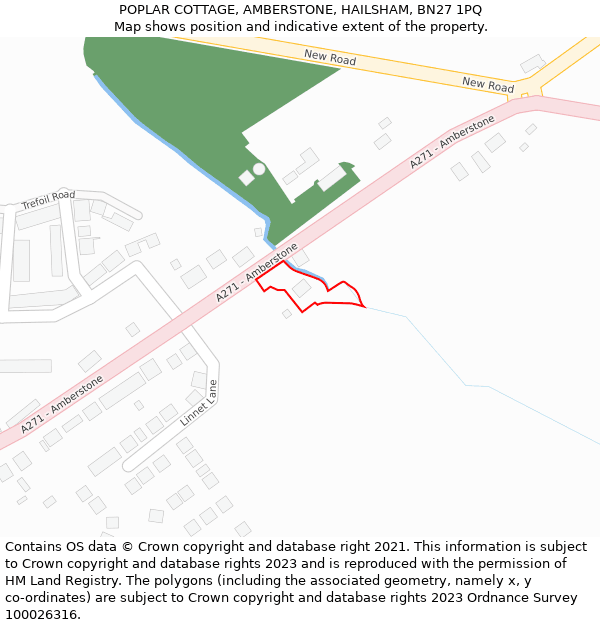 POPLAR COTTAGE, AMBERSTONE, HAILSHAM, BN27 1PQ: Location map and indicative extent of plot