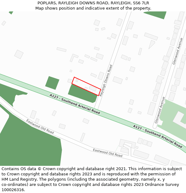 POPLARS, RAYLEIGH DOWNS ROAD, RAYLEIGH, SS6 7LR: Location map and indicative extent of plot