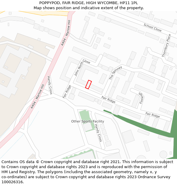 POPPYPOD, FAIR RIDGE, HIGH WYCOMBE, HP11 1PL: Location map and indicative extent of plot