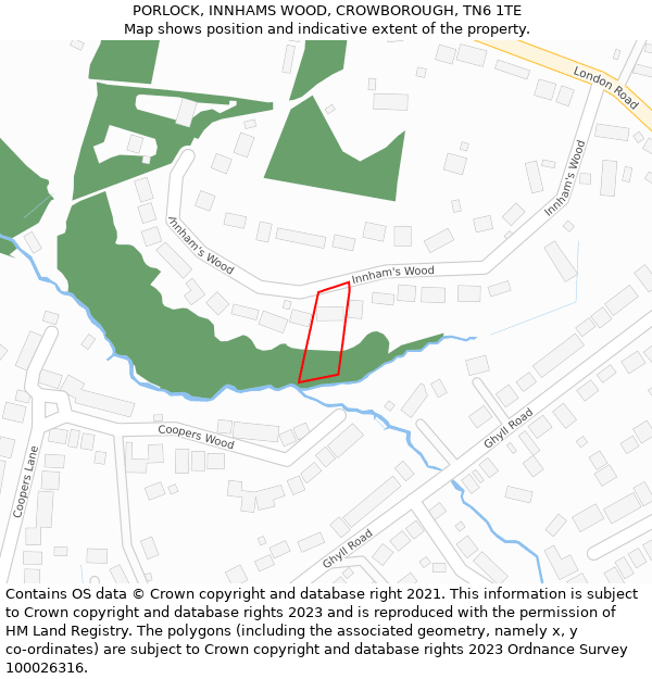 PORLOCK, INNHAMS WOOD, CROWBOROUGH, TN6 1TE: Location map and indicative extent of plot