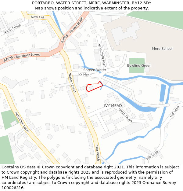 PORTARRO, WATER STREET, MERE, WARMINSTER, BA12 6DY: Location map and indicative extent of plot