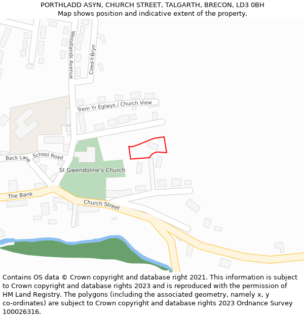 PORTHLADD ASYN, CHURCH STREET, TALGARTH, BRECON, LD3 0BH: Location map and indicative extent of plot