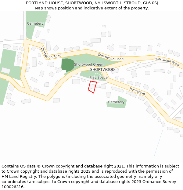 PORTLAND HOUSE, SHORTWOOD, NAILSWORTH, STROUD, GL6 0SJ: Location map and indicative extent of plot