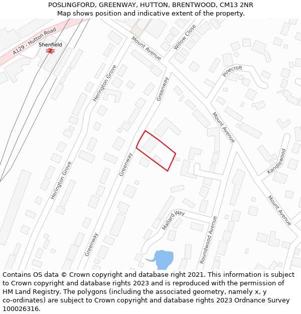 POSLINGFORD, GREENWAY, HUTTON, BRENTWOOD, CM13 2NR: Location map and indicative extent of plot