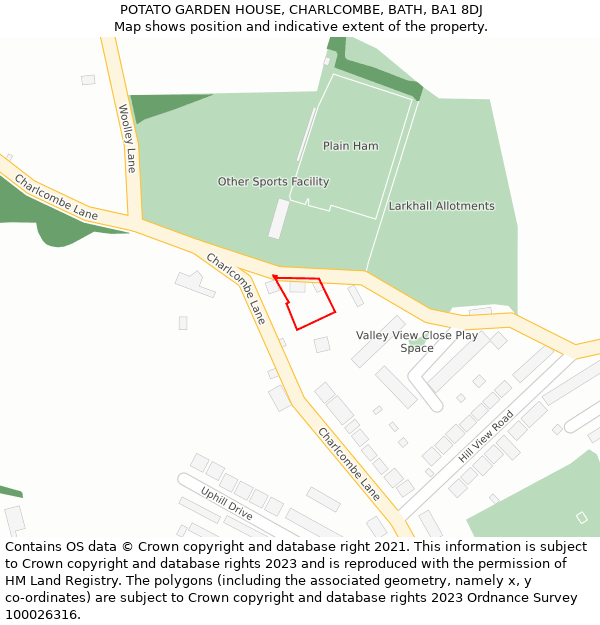 POTATO GARDEN HOUSE, CHARLCOMBE, BATH, BA1 8DJ: Location map and indicative extent of plot