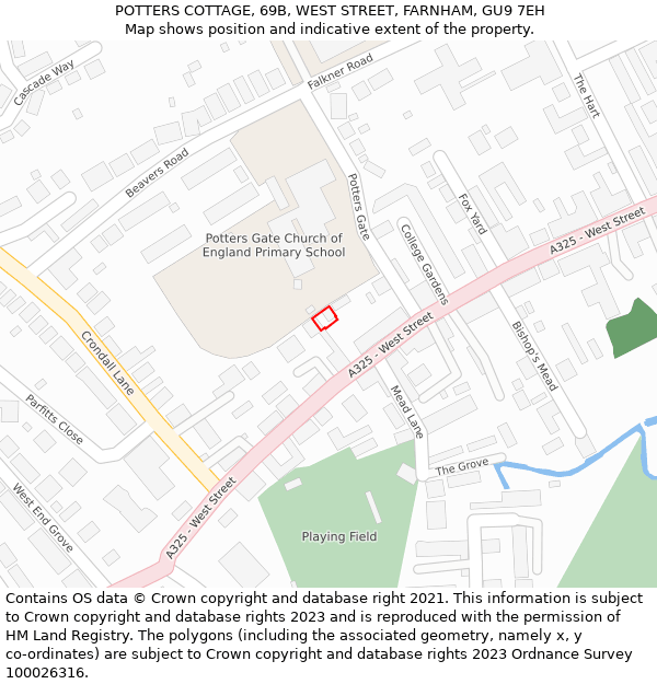 POTTERS COTTAGE, 69B, WEST STREET, FARNHAM, GU9 7EH: Location map and indicative extent of plot