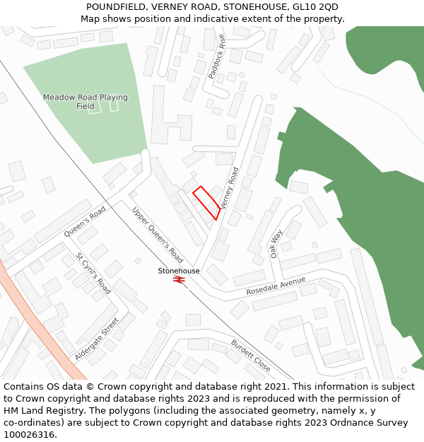 POUNDFIELD, VERNEY ROAD, STONEHOUSE, GL10 2QD: Location map and indicative extent of plot