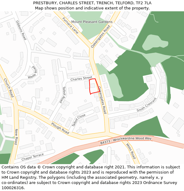 PRESTBURY, CHARLES STREET, TRENCH, TELFORD, TF2 7LA: Location map and indicative extent of plot
