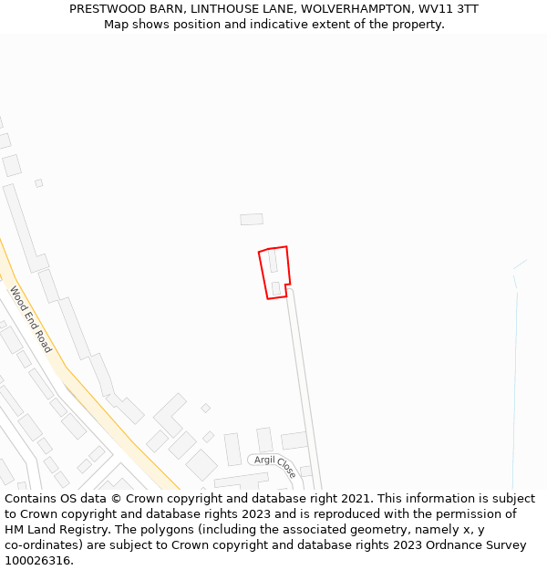 PRESTWOOD BARN, LINTHOUSE LANE, WOLVERHAMPTON, WV11 3TT: Location map and indicative extent of plot