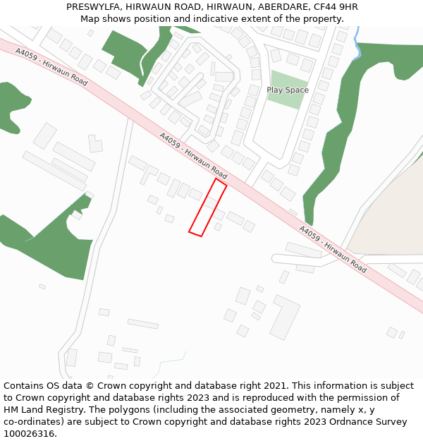 PRESWYLFA, HIRWAUN ROAD, HIRWAUN, ABERDARE, CF44 9HR: Location map and indicative extent of plot