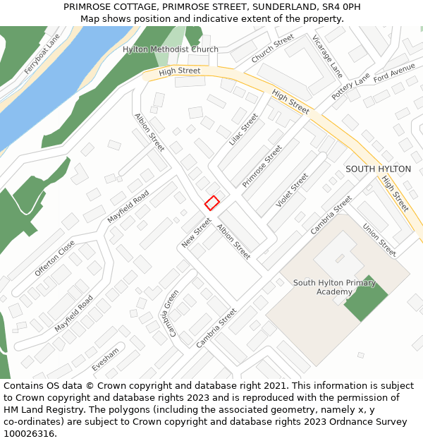 PRIMROSE COTTAGE, PRIMROSE STREET, SUNDERLAND, SR4 0PH: Location map and indicative extent of plot