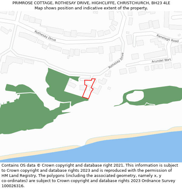 PRIMROSE COTTAGE, ROTHESAY DRIVE, HIGHCLIFFE, CHRISTCHURCH, BH23 4LE: Location map and indicative extent of plot