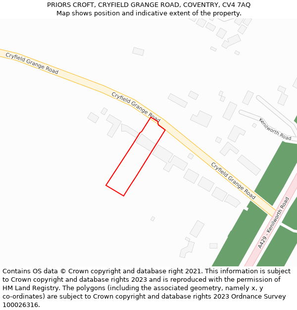 PRIORS CROFT, CRYFIELD GRANGE ROAD, COVENTRY, CV4 7AQ: Location map and indicative extent of plot