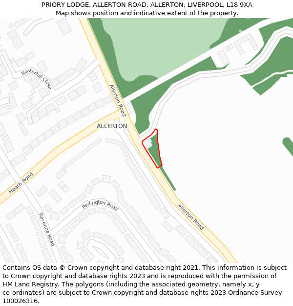 PRIORY LODGE, ALLERTON ROAD, ALLERTON, LIVERPOOL, L18 9XA: Location map and indicative extent of plot