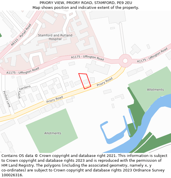 PRIORY VIEW, PRIORY ROAD, STAMFORD, PE9 2EU: Location map and indicative extent of plot