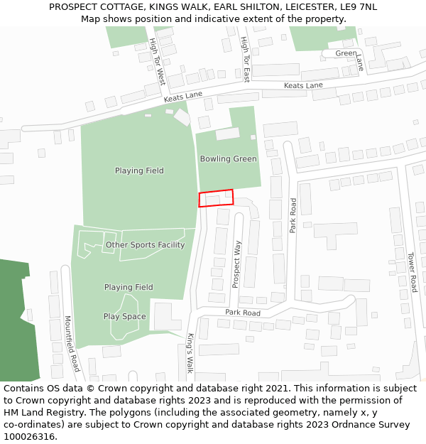 PROSPECT COTTAGE, KINGS WALK, EARL SHILTON, LEICESTER, LE9 7NL: Location map and indicative extent of plot