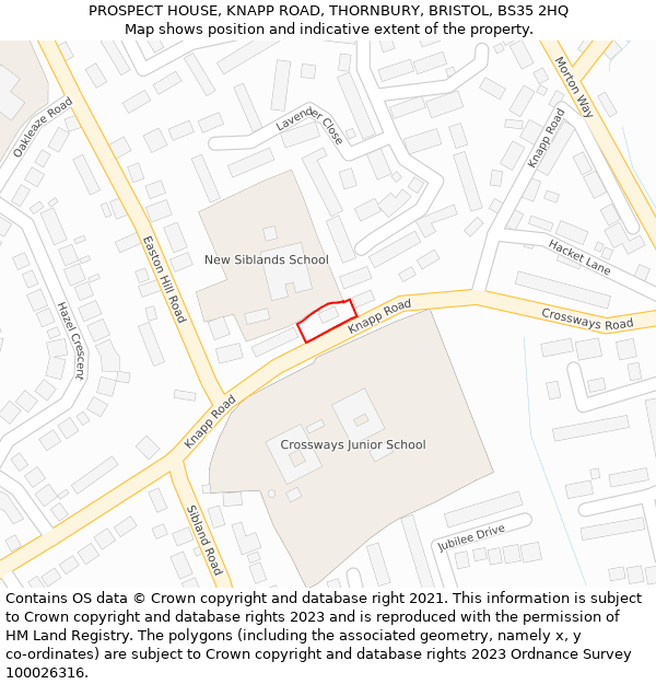 PROSPECT HOUSE, KNAPP ROAD, THORNBURY, BRISTOL, BS35 2HQ: Location map and indicative extent of plot