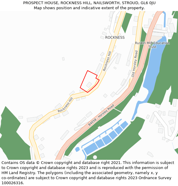 PROSPECT HOUSE, ROCKNESS HILL, NAILSWORTH, STROUD, GL6 0JU: Location map and indicative extent of plot