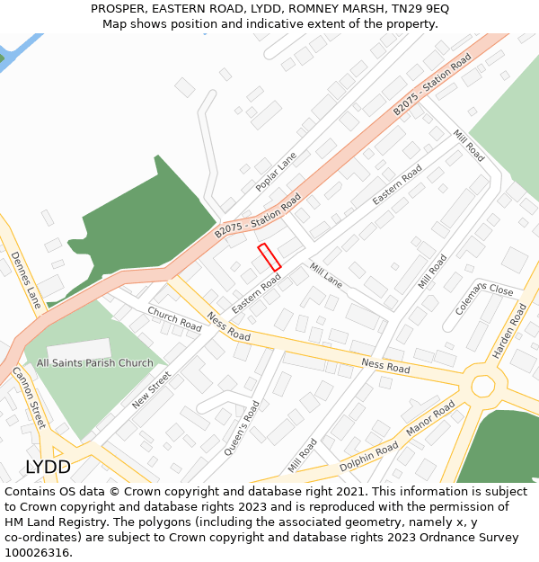 PROSPER, EASTERN ROAD, LYDD, ROMNEY MARSH, TN29 9EQ: Location map and indicative extent of plot