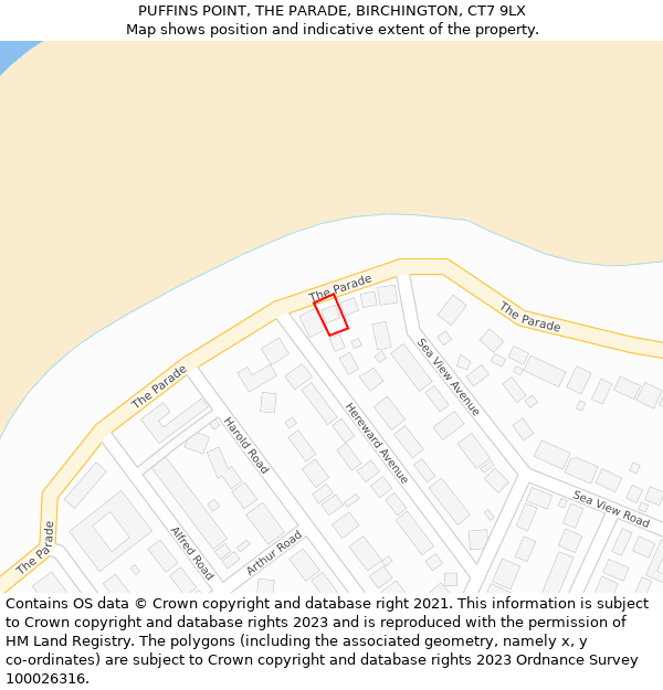 PUFFINS POINT, THE PARADE, BIRCHINGTON, CT7 9LX: Location map and indicative extent of plot