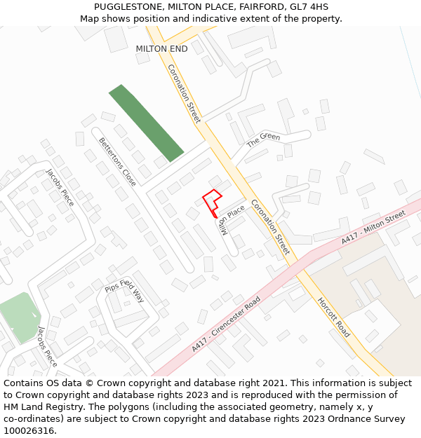 PUGGLESTONE, MILTON PLACE, FAIRFORD, GL7 4HS: Location map and indicative extent of plot