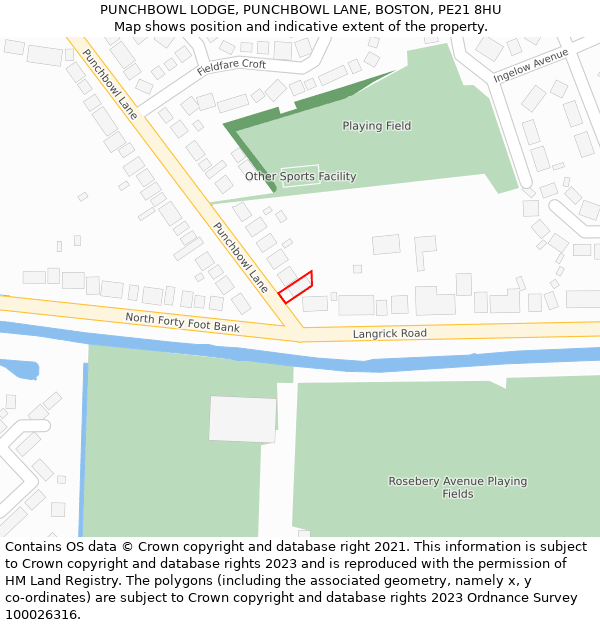 PUNCHBOWL LODGE, PUNCHBOWL LANE, BOSTON, PE21 8HU: Location map and indicative extent of plot