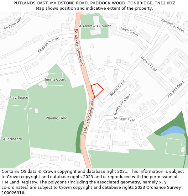 PUTLANDS OAST, MAIDSTONE ROAD, PADDOCK WOOD, TONBRIDGE, TN12 6DZ: Location map and indicative extent of plot