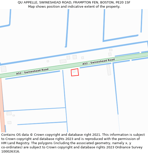 QU APPELLE, SWINESHEAD ROAD, FRAMPTON FEN, BOSTON, PE20 1SF: Location map and indicative extent of plot