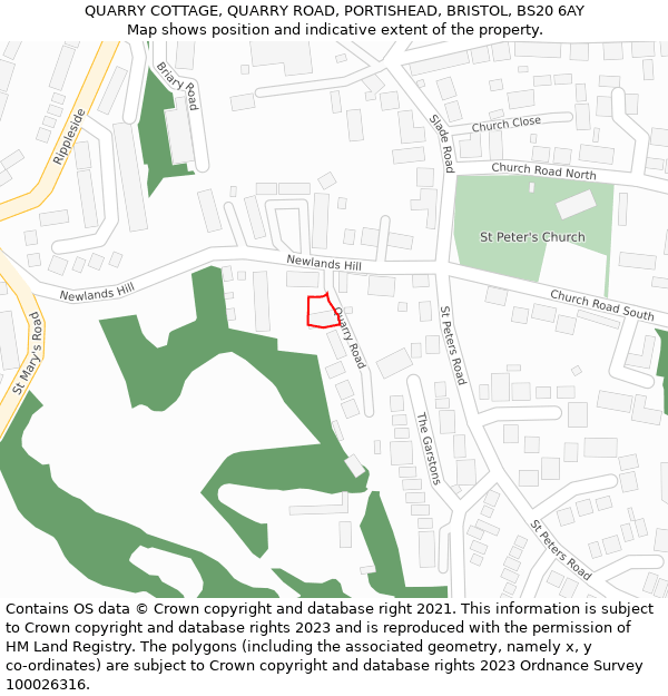 QUARRY COTTAGE, QUARRY ROAD, PORTISHEAD, BRISTOL, BS20 6AY: Location map and indicative extent of plot