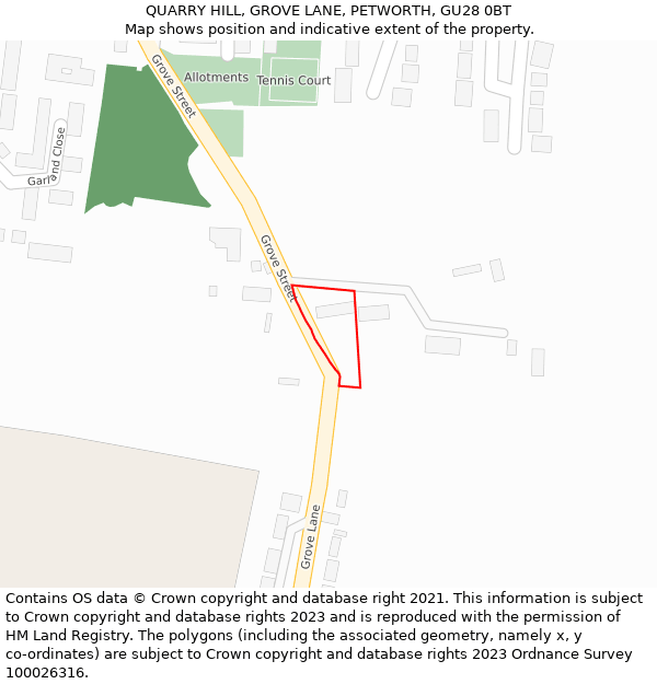 QUARRY HILL, GROVE LANE, PETWORTH, GU28 0BT: Location map and indicative extent of plot