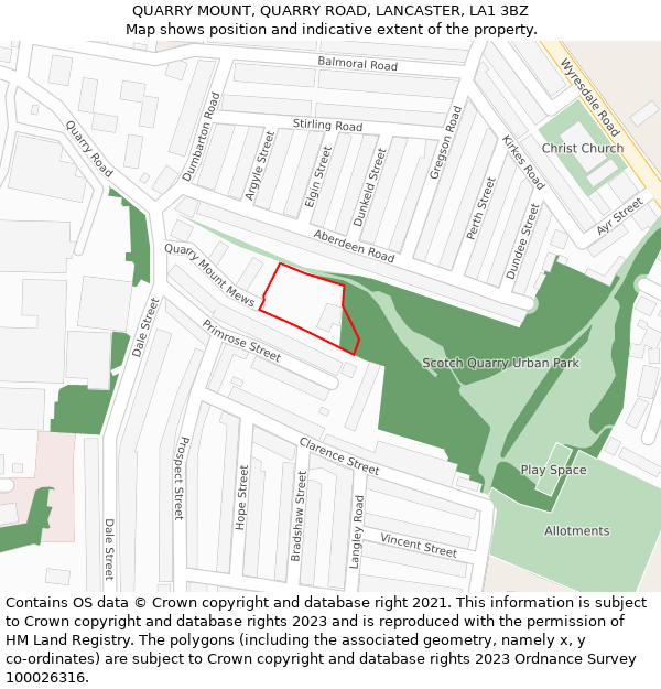 QUARRY MOUNT, QUARRY ROAD, LANCASTER, LA1 3BZ: Location map and indicative extent of plot