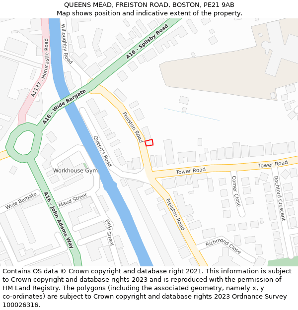 QUEENS MEAD, FREISTON ROAD, BOSTON, PE21 9AB: Location map and indicative extent of plot