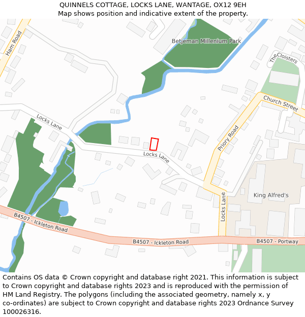 QUINNELS COTTAGE, LOCKS LANE, WANTAGE, OX12 9EH: Location map and indicative extent of plot