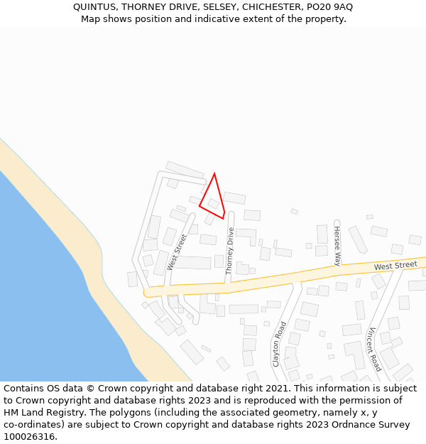 QUINTUS, THORNEY DRIVE, SELSEY, CHICHESTER, PO20 9AQ: Location map and indicative extent of plot