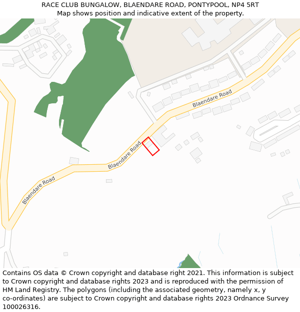 RACE CLUB BUNGALOW, BLAENDARE ROAD, PONTYPOOL, NP4 5RT: Location map and indicative extent of plot