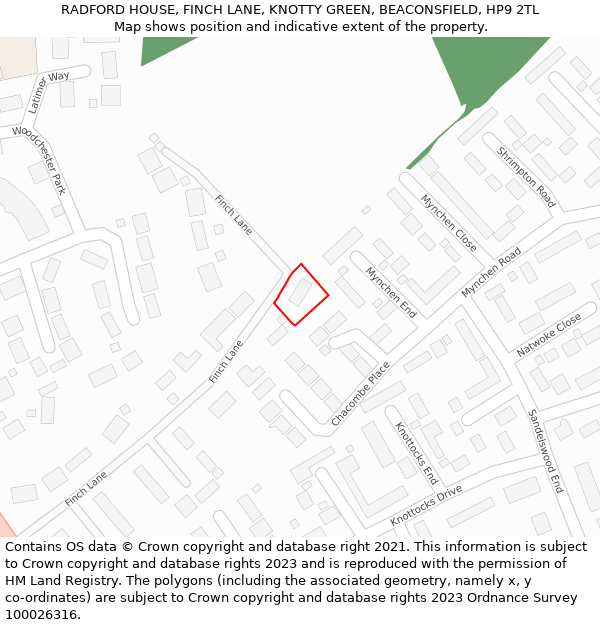 RADFORD HOUSE, FINCH LANE, KNOTTY GREEN, BEACONSFIELD, HP9 2TL: Location map and indicative extent of plot