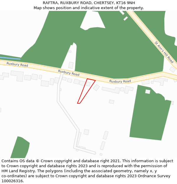 RAFTRA, RUXBURY ROAD, CHERTSEY, KT16 9NH: Location map and indicative extent of plot