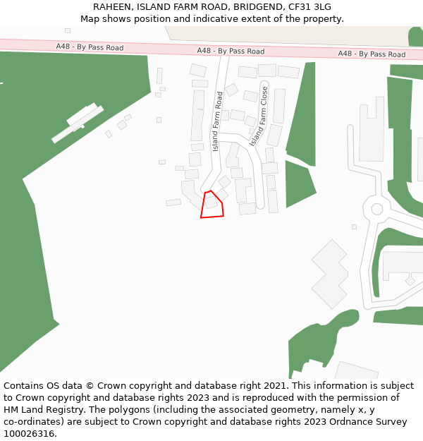 RAHEEN, ISLAND FARM ROAD, BRIDGEND, CF31 3LG: Location map and indicative extent of plot
