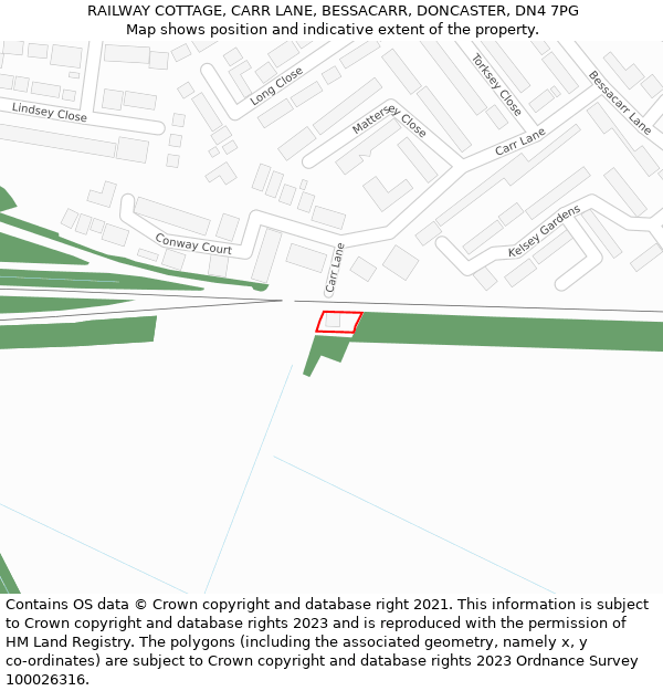 RAILWAY COTTAGE, CARR LANE, BESSACARR, DONCASTER, DN4 7PG: Location map and indicative extent of plot