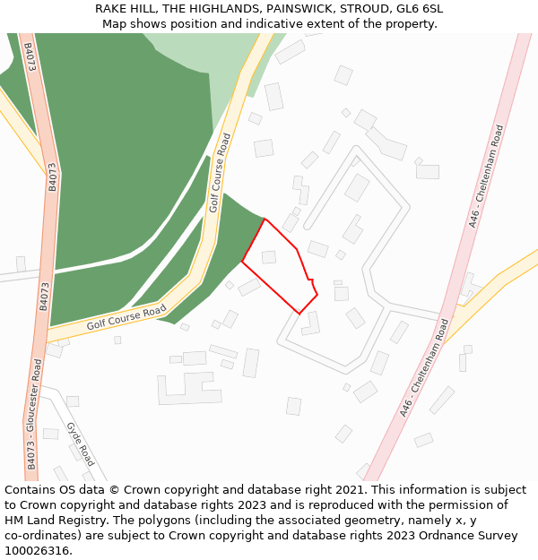 RAKE HILL, THE HIGHLANDS, PAINSWICK, STROUD, GL6 6SL: Location map and indicative extent of plot