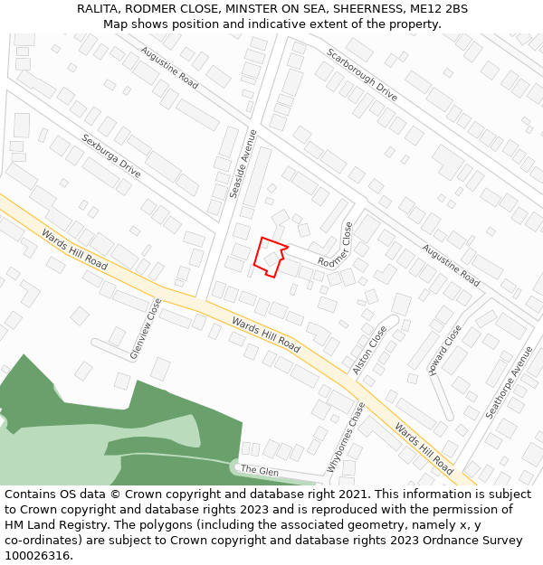 RALITA, RODMER CLOSE, MINSTER ON SEA, SHEERNESS, ME12 2BS: Location map and indicative extent of plot