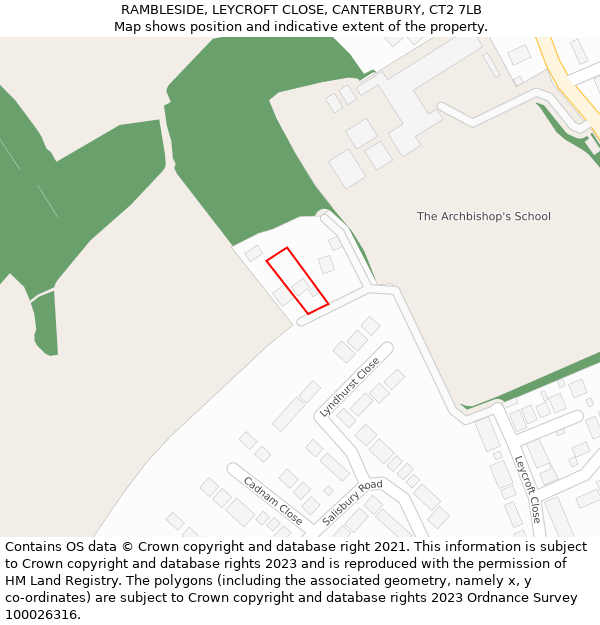 RAMBLESIDE, LEYCROFT CLOSE, CANTERBURY, CT2 7LB: Location map and indicative extent of plot