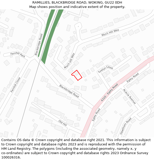 RAMILLIES, BLACKBRIDGE ROAD, WOKING, GU22 0DH: Location map and indicative extent of plot