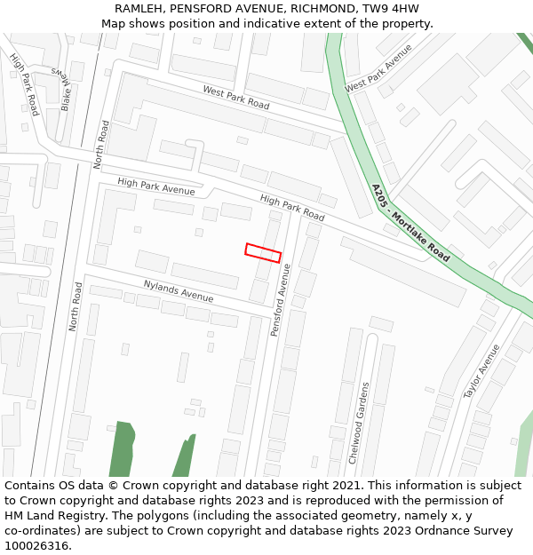 RAMLEH, PENSFORD AVENUE, RICHMOND, TW9 4HW: Location map and indicative extent of plot