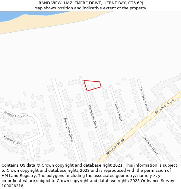 RAND VIEW, HAZLEMERE DRIVE, HERNE BAY, CT6 6PJ: Location map and indicative extent of plot