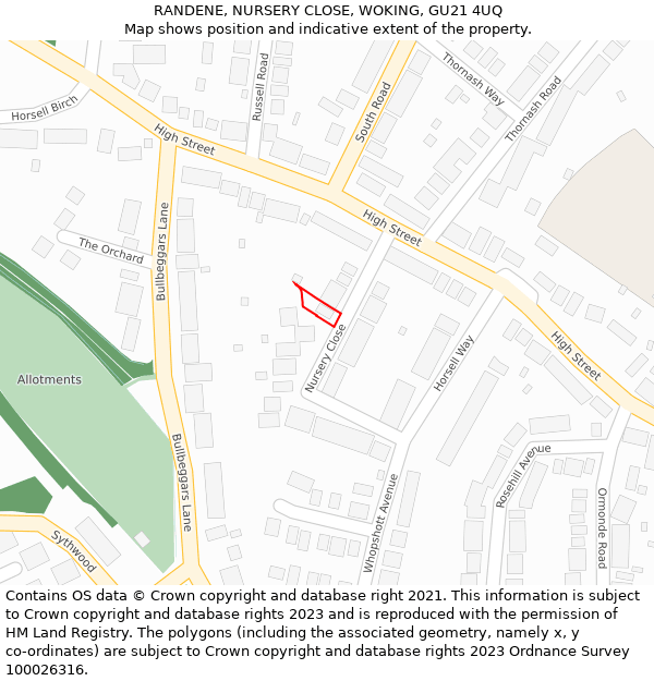 RANDENE, NURSERY CLOSE, WOKING, GU21 4UQ: Location map and indicative extent of plot